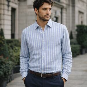 ETRO Milano Men's Blue Houndstooth glen Dress Shirt Made in Italy size 41